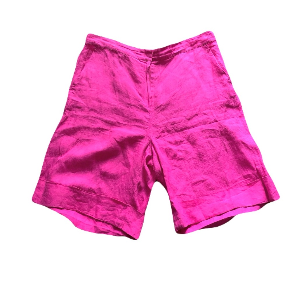 Marina Rinaldi Women’s Size 14 Vibrant Hot Pink Long Linen Shorts Mature Modest